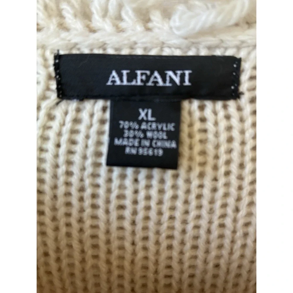 Alfani White Loopy Knit Cardigan‎ Fringe Bohemian Wool Blend Womens XL